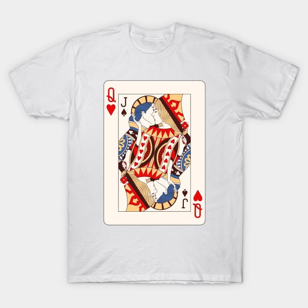 Queen and Jack Kiss Poker Cards T-Shirt by PGasbarroneArt